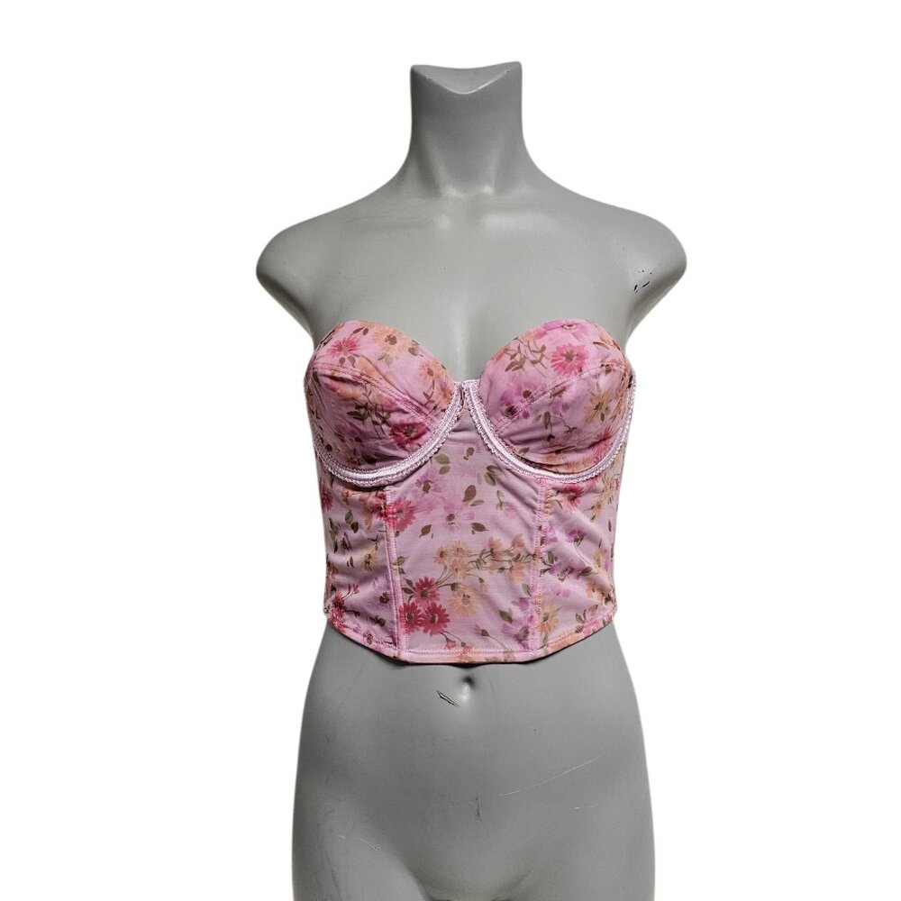 Vassarette Style No. 79-248 pink floral sheer bustier . size C